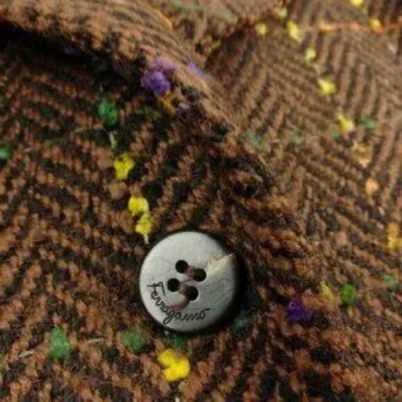 Salvatore Ferragamo Blazer Jacket Tweed Wool Herringbone Plaid Womens 46 (US 12) - Picture 4 of 14